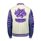 Custom White Purple Letterman Varsity Jacket Personalized Embroidery Printing