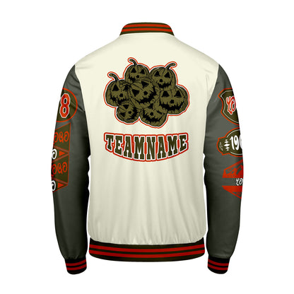 Custom White Military Green Letterman Varsity Jacket Personalized Embroidery Printing