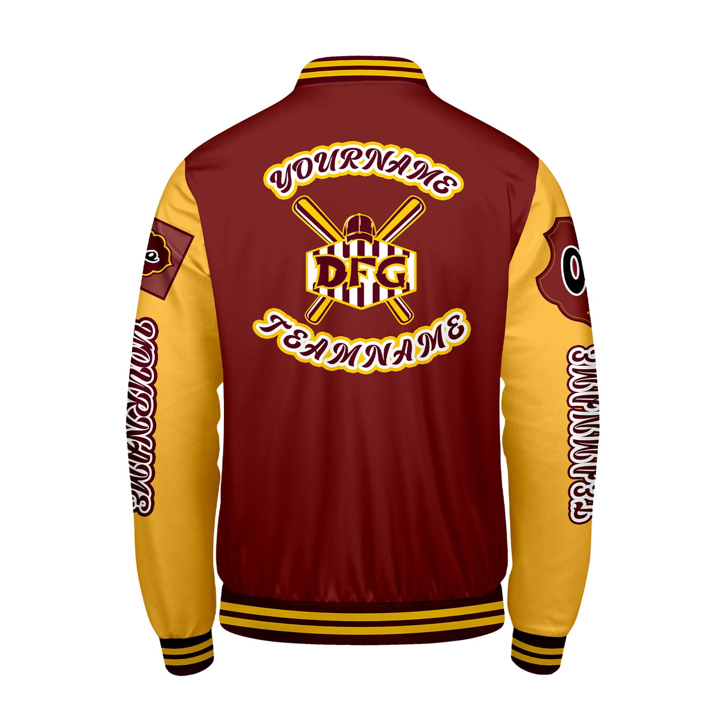 Custom Red Yellow Letterman Varsity Jacket Personalized Embroidery Printing