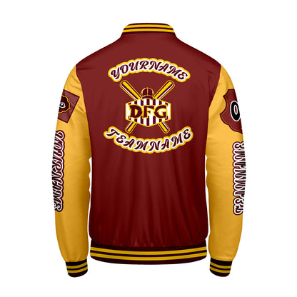 Custom Red Yellow Letterman Varsity Jacket Personalized Embroidery Printing