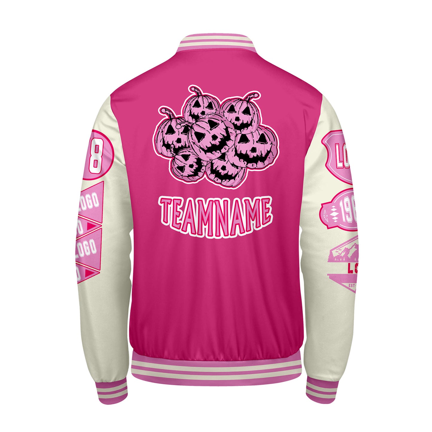 Custom Pink White Letterman Varsity Jacket Personalized Embroidery Printing