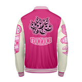 Custom Pink White Letterman Varsity Jacket Personalized Embroidery Printing