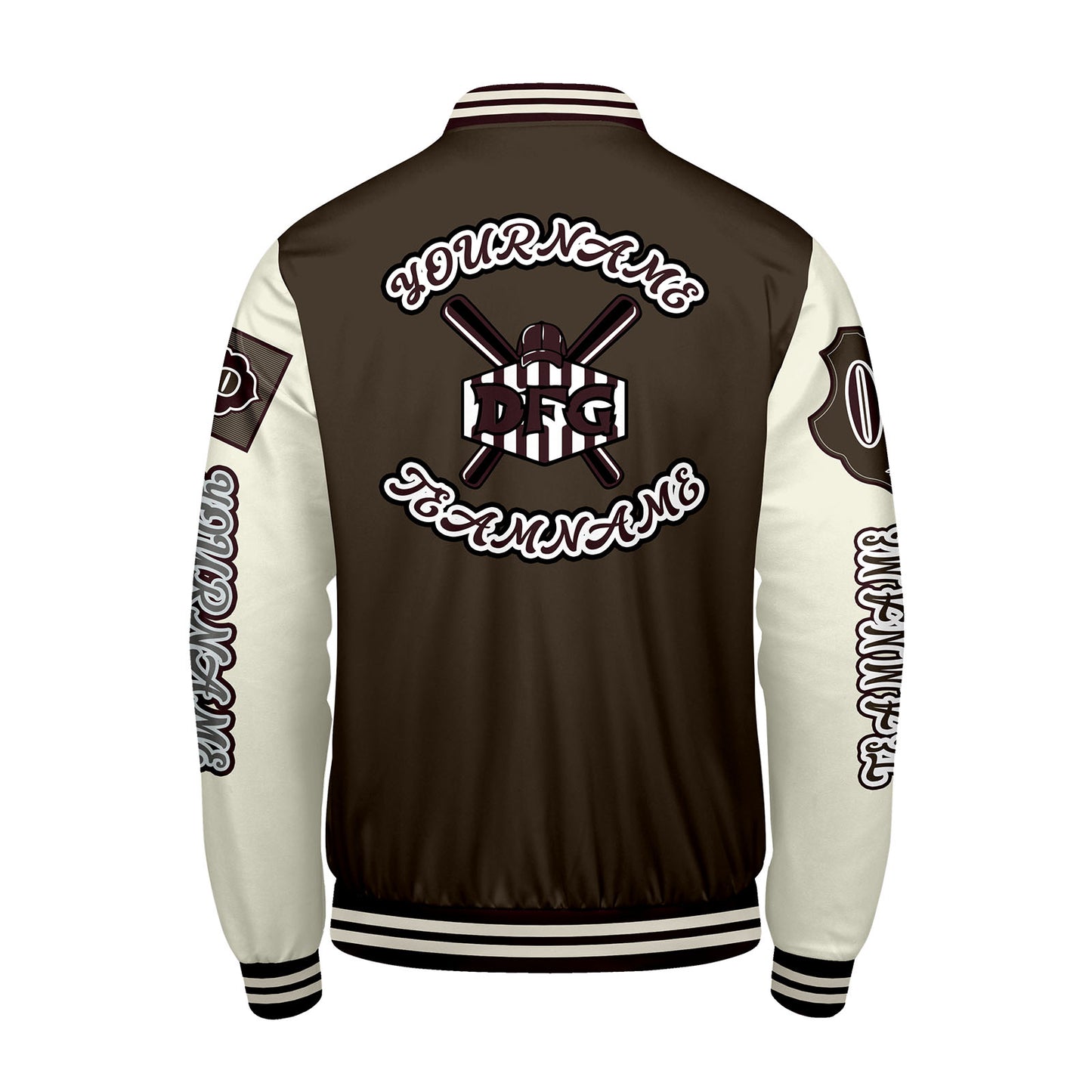 Custom Brown White Letterman Varsity Jacket Personalized Embroidery Printing