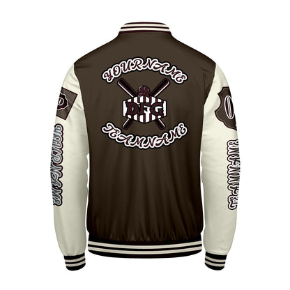 Custom Brown White Letterman Varsity Jacket Personalized Embroidery Printing