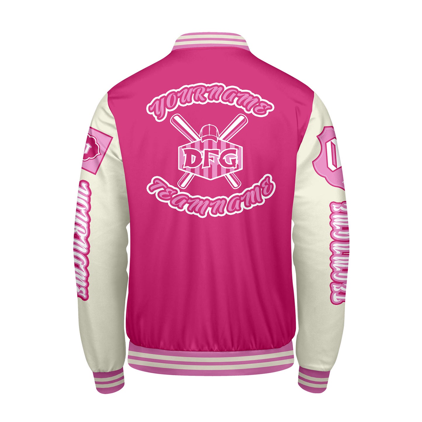 Custom Pink White Letterman Varsity Jacket Personalized Embroidery Printing