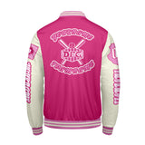 Custom Pink White Letterman Varsity Jacket Personalized Embroidery Printing