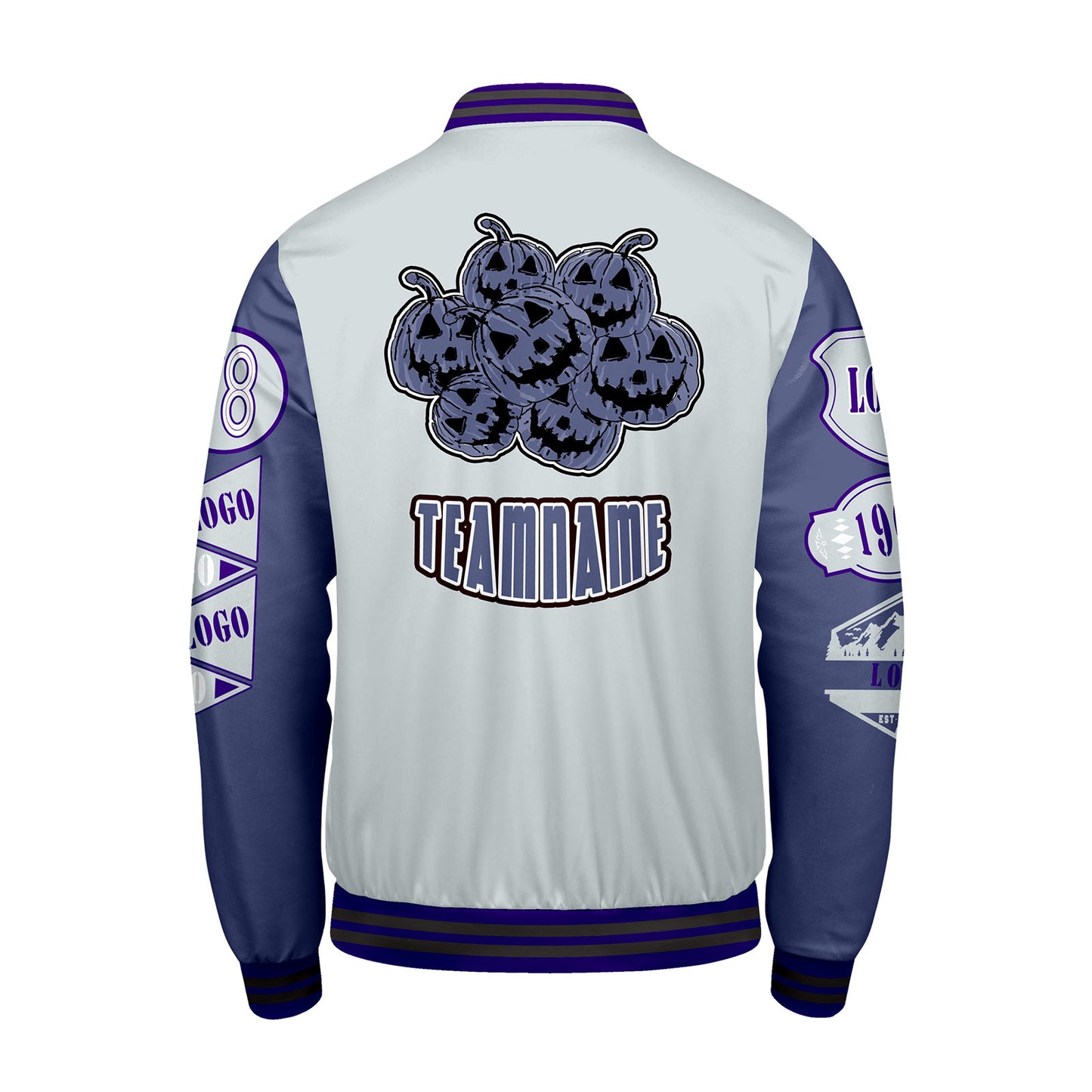 Custom Gray Purple Letterman Varsity Jacket Personalized Embroidery Printing