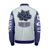 Custom Gray Purple Letterman Varsity Jacket Personalized Embroidery Printing