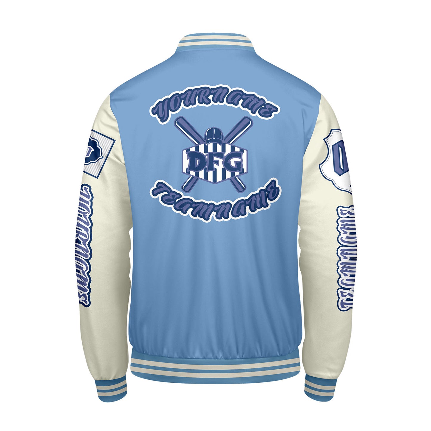 Custom Blue White Letterman Varsity Jacket Personalized Embroidery Printing