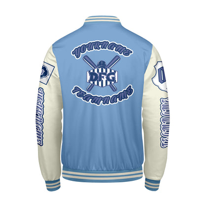 Custom Blue White Letterman Varsity Jacket Personalized Embroidery Printing