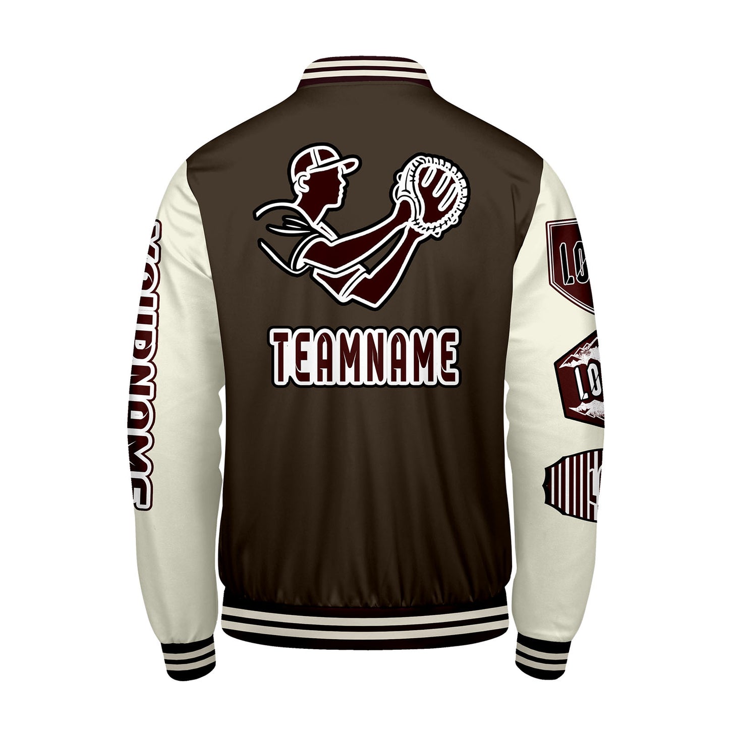 Custom Brown White Letterman Varsity Jacket Personalized Embroidery Printing