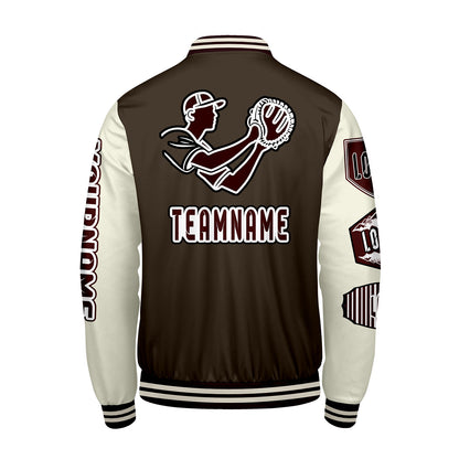 Custom Brown White Letterman Varsity Jacket Personalized Embroidery Printing