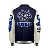 Custom Navy White Letterman Varsity Jacket Personalized Embroidery Printing