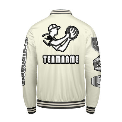 Custom White Letterman Varsity Jacket Personalized Embroidery Printing