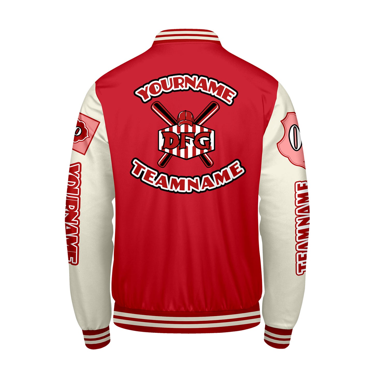 Custom Bright Red White Letterman Varsity Jacket Personalized Embroidery Printing