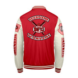 Custom Bright Red White Letterman Varsity Jacket Personalized Embroidery Printing