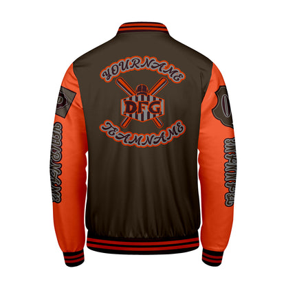 Custom Brown Orange Letterman Varsity Jacket Personalized Embroidery Printing