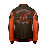 Custom Brown Orange Letterman Varsity Jacket Personalized Embroidery Printing