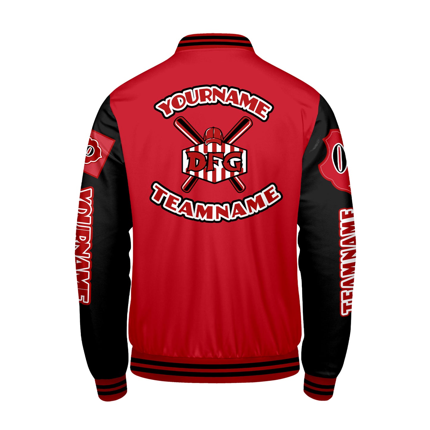 Custom Bright Red Black Letterman Varsity Jacket Personalized Embroidery Printing