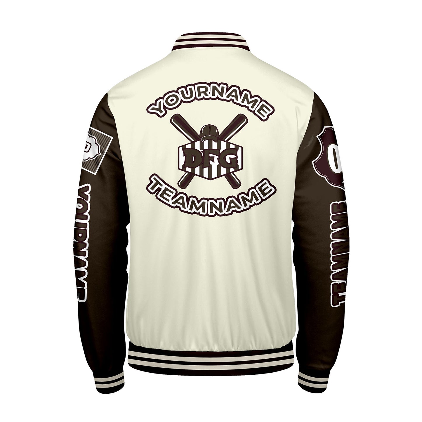 Custom White Brown Letterman Varsity Jacket Personalized Embroidery Printing