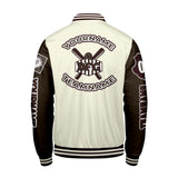 Custom White Brown Letterman Varsity Jacket Personalized Embroidery Printing
