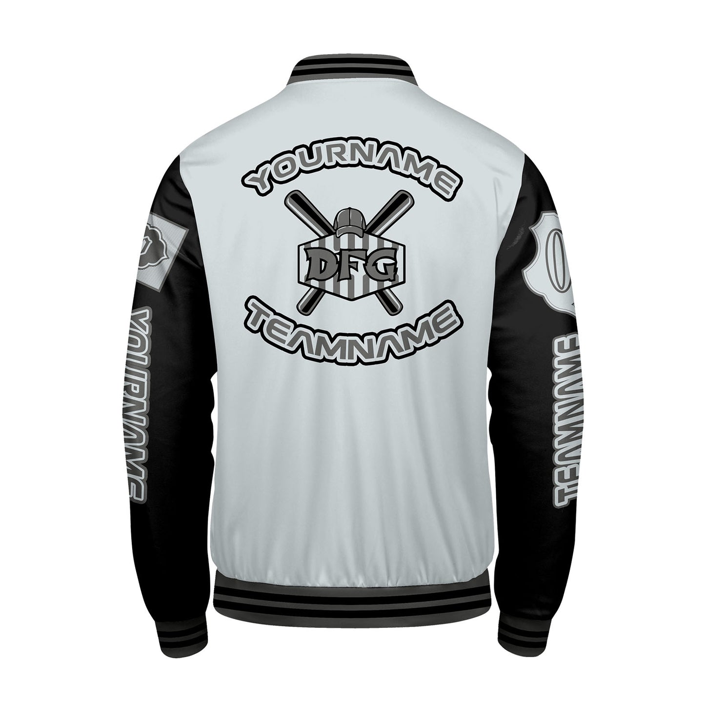 Custom Gray Black Letterman Varsity Jacket Personalized Embroidery Printing