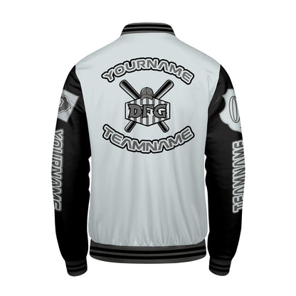 Custom Gray Black Letterman Varsity Jacket Personalized Embroidery Printing