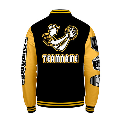 Custom Black Yellow Letterman Varsity Jacket Personalized Embroidery Printing