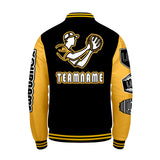 Custom Black Yellow Letterman Varsity Jacket Personalized Embroidery Printing