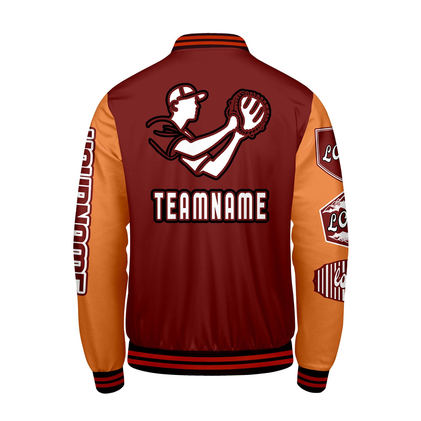 Custom Red Orange Letterman Varsity Jacket Personalized Embroidery Printing