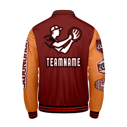 Custom Red Orange Letterman Varsity Jacket Personalized Embroidery Printing