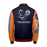 Custom Navy Orange Letterman Varsity Jacket Personalized Embroidery Printing
