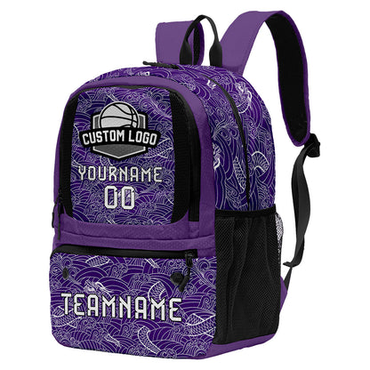 Custom Purple Black White Basketball Soccer Backpack Personalized Player Names Numbers Team Logo #BB-0919-0030