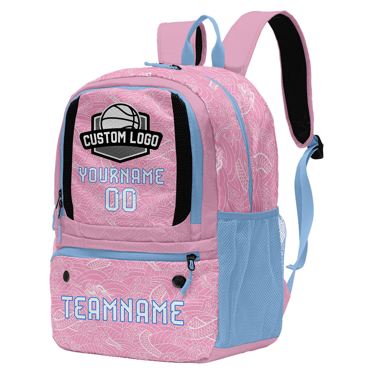 Custom Pink Blue Basketball Soccer Backpack Personalized Player Names Numbers Team Logo #BB-0919-0028
