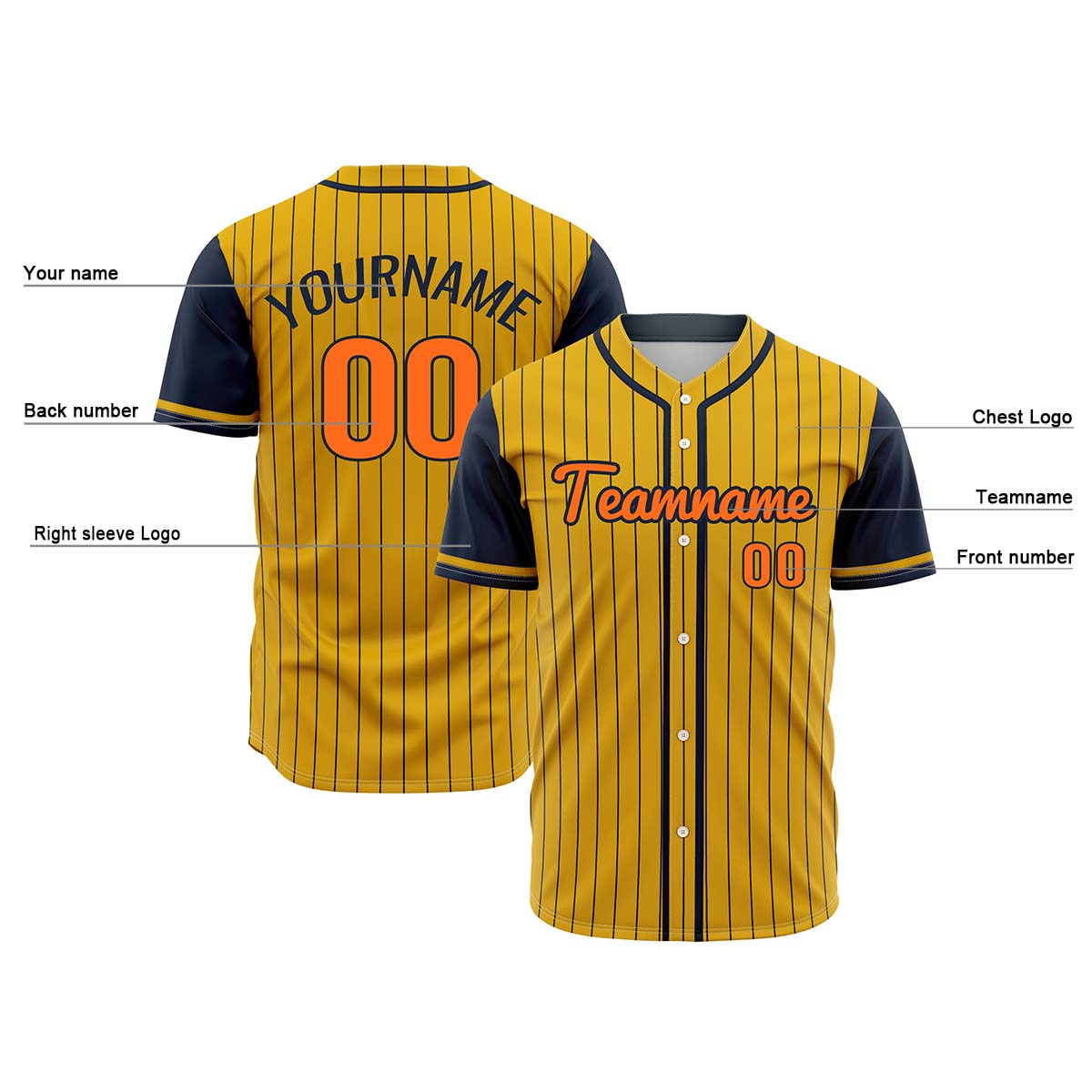 Custom Yellow Blue Hip Hop Baseball Jersey Stitched Printed - Personalized Name Number Shirts #BB-0919-0093