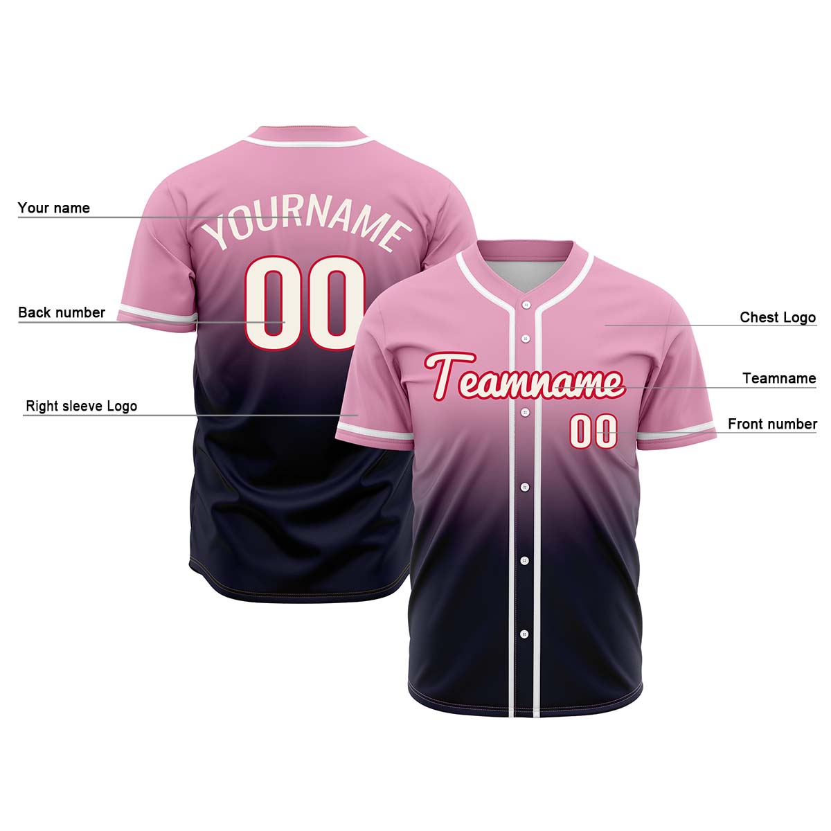 Custom Pink Black Hip Hop Baseball Jersey Stitched Printed - Personalized Name Number Shirts #BB-0919-0082