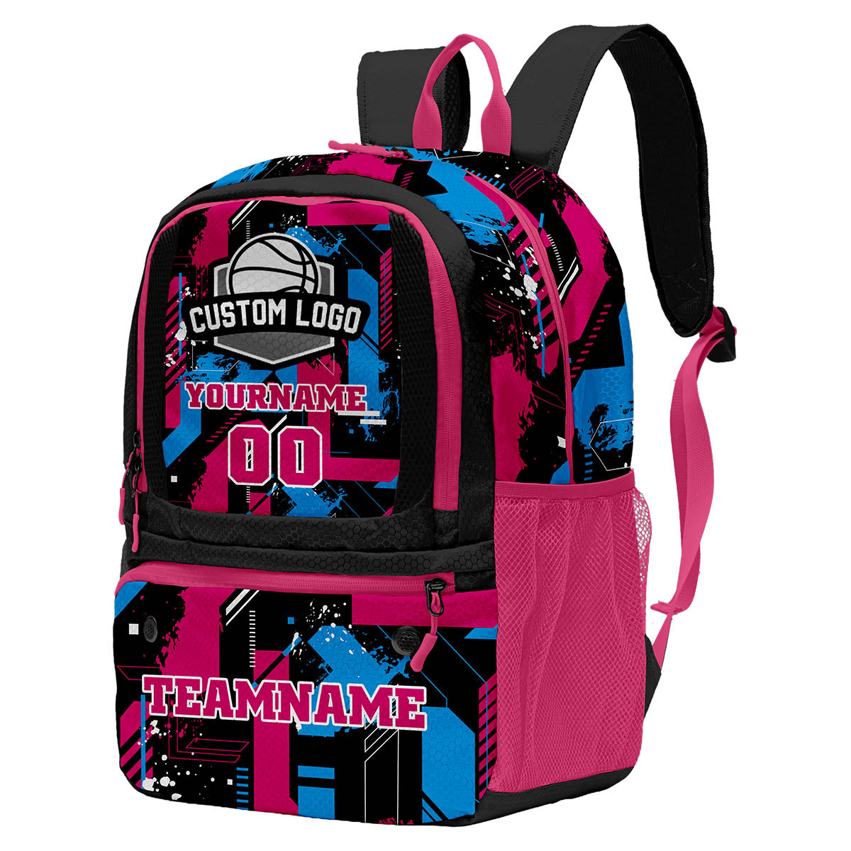 Custom Black Rose Red Blue Basketball Soccer Backpack Personalized Player Names Numbers Team Logo #BB-0919-0003