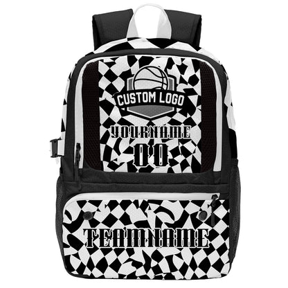 Custom Black White Basketball Soccer Backpack Personalized Player Names Numbers Team Logo #BB-0919-0001