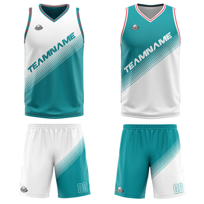 Custom White Blue Reversible Basketball Suit for Adults and Kids Personalized Jersey