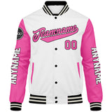 Custom White Pink Varsity Jackets for Men Women Youth Personalized Letterman Jackets