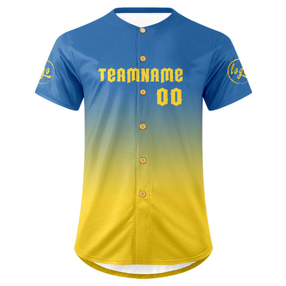 Custom Blue Yellow Baseball Jersey Personalized Gradient Team Uniforms Shirt with Name Number