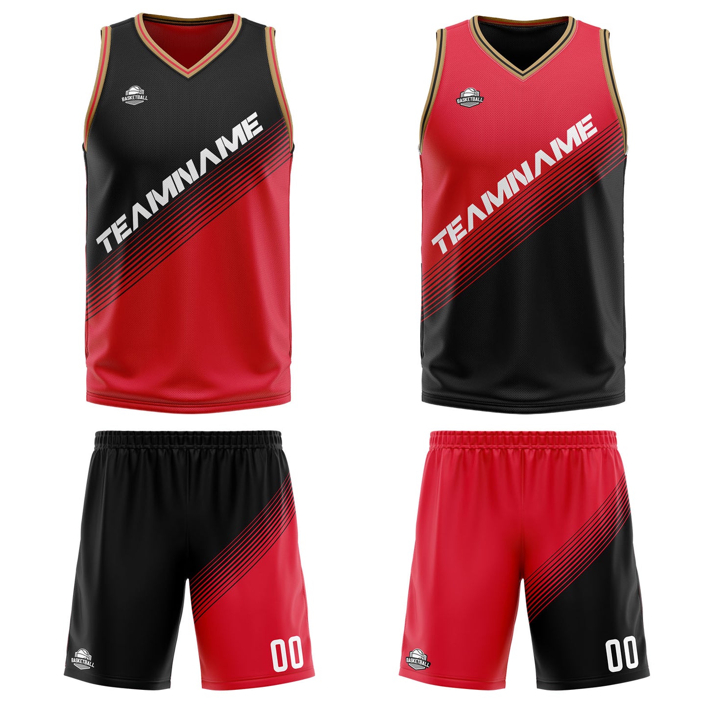 Custom Black Red Reversible Basketball Suit for Adults and Kids Personalized Jersey