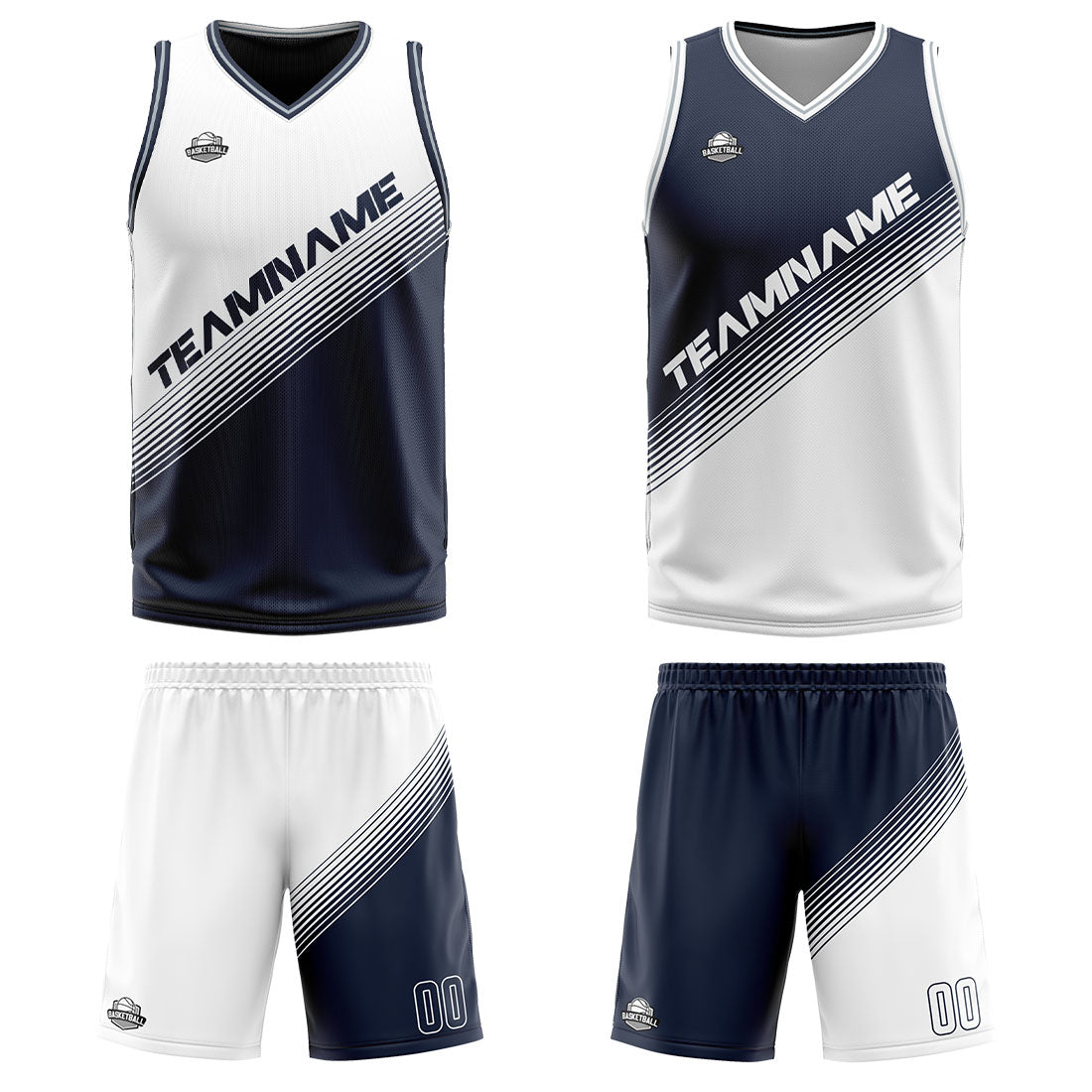 Custom White Blue Reversible Basketball Suit for Adults and Kids Personalized Jersey
