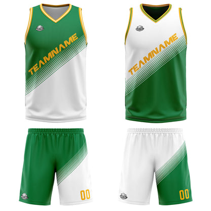 Custom Green White Reversible Basketball Suit for Adults and Kids Personalized Jersey