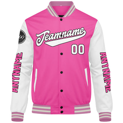 Custom Pink White Varsity Jackets for Men Women Youth Personalized Letterman Jackets