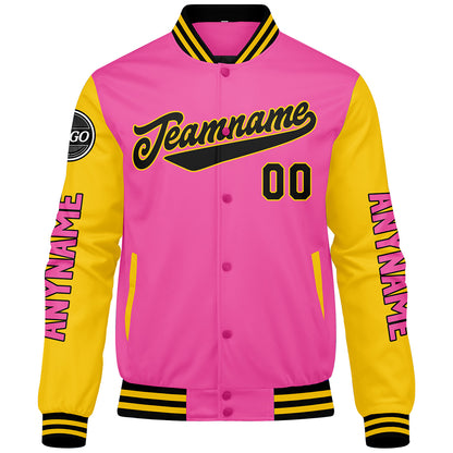Custom Pink Yellow Black Varsity Jackets for Men Women Youth Personalized Letterman Jackets