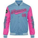 Custom Light Blue Pink Varsity Jackets for Men Women Youth Personalized Letterman Jackets