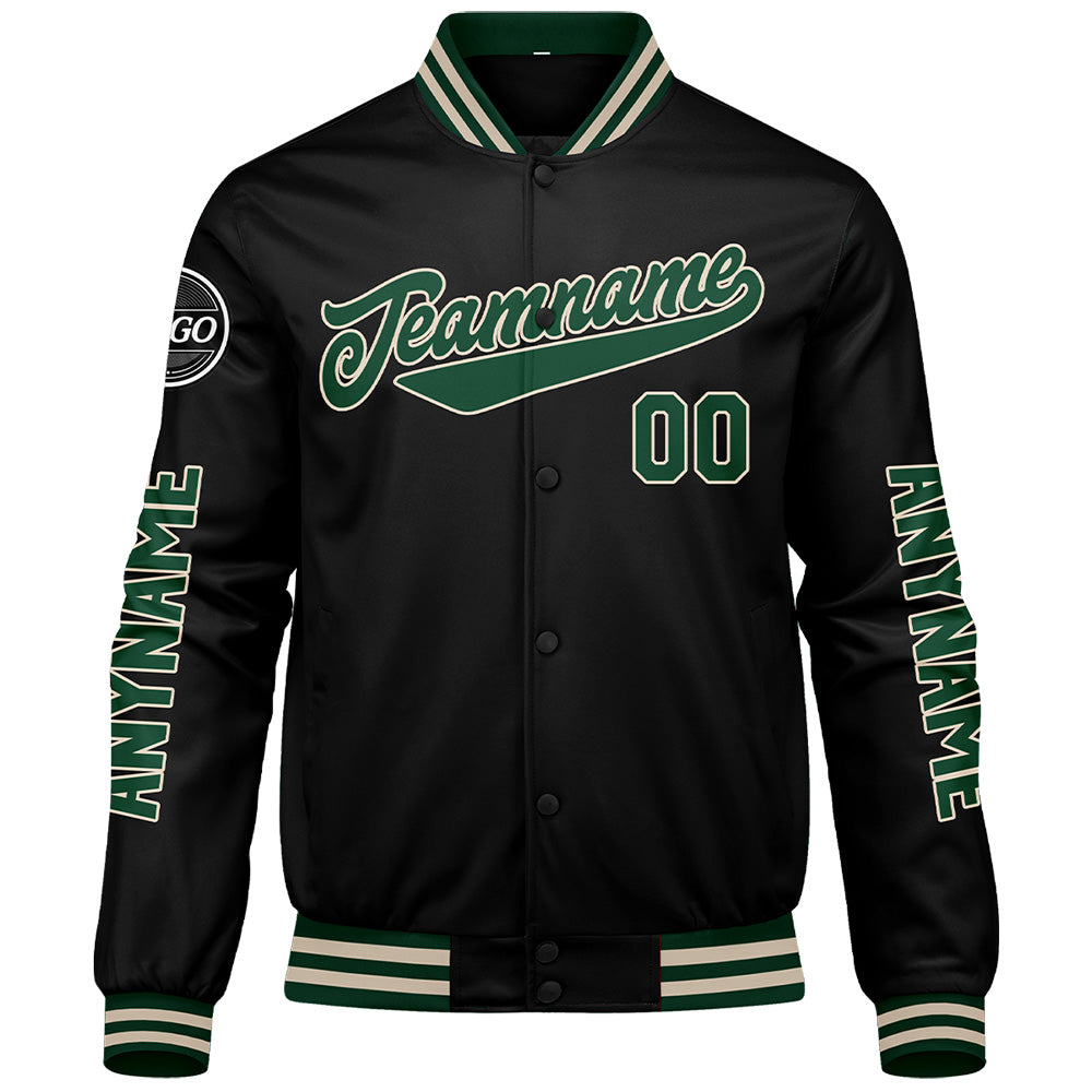 Custom Dark Green Black Cream Varsity Jackets for Men Women Youth Personalized Letterman Jackets