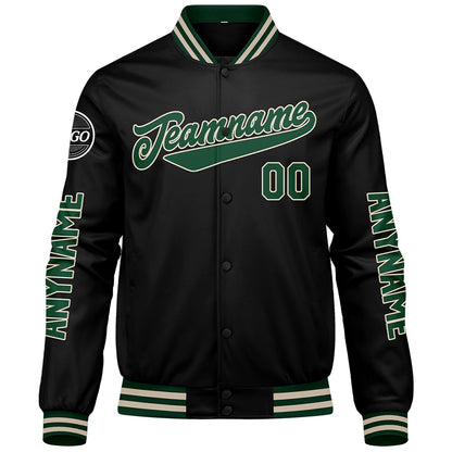 Custom Dark Green Black Cream Varsity Jackets for Men Women Youth Personalized Letterman Jackets