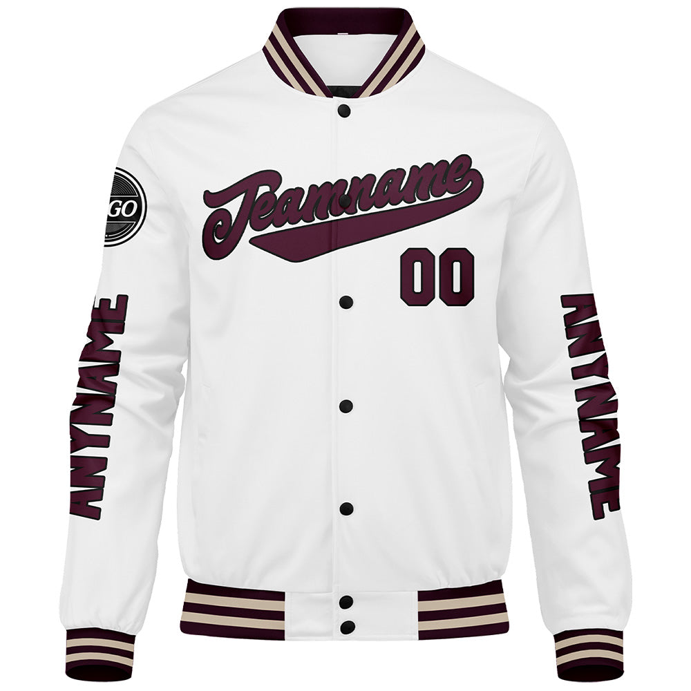 Custom Marroon White Varsity Jackets for Men Women Youth Personalized Letterman Jackets